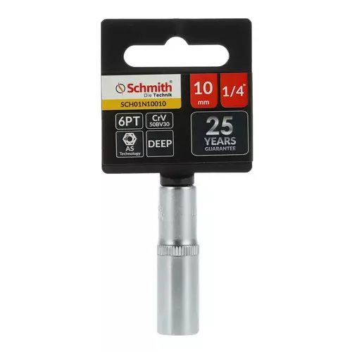 Nasadka sześciokątna długa AS-DRIVE 1/4" 10 mm, Rozmiar: 10 Schmith