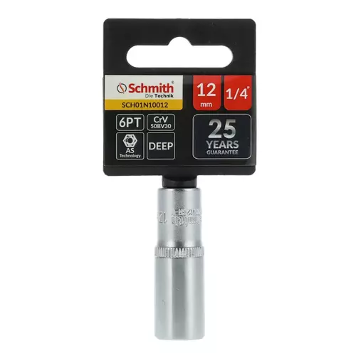 Nasadka sześciokątna długa AS-DRIVE 1/4" 12 mm, Rozmiar: 12 Schmith