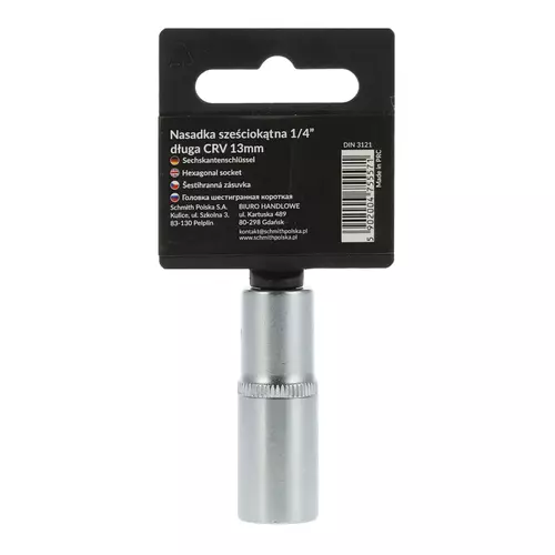 Nasadka sześciokątna długa AS-DRIVE 1/4" 13 mm, Rozmiar: 13  Schmith