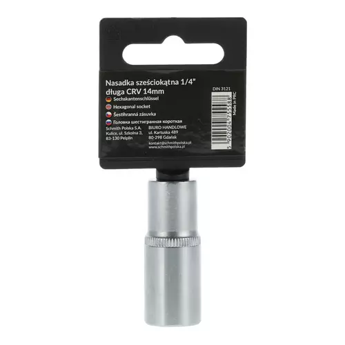 Nasadka sześciokątna długa AS-DRIVE 1/4" 14 mm, Rozmiar: 14  Schmith