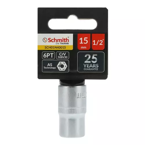 Nasadka sześciokątna AS-DRIVE 1/2" 15 mm, Rozmiar: 15  Schmith