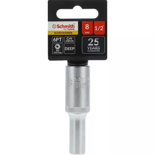 Nasadka sześciokątna długa AS-DRIVE 1/2" 8 mm, Rozmiar: 8  Schmith