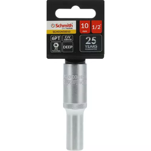 Nasadka sześciokątna długa AS-DRIVE 1/2" 10 mm, Rozmiar: 10 Schmith