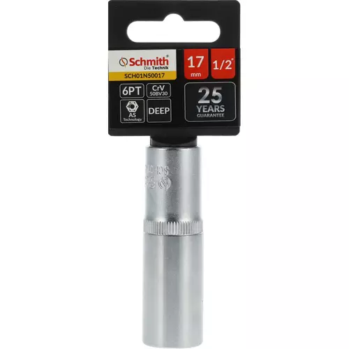 Nasadka sześciokątna długa AS-DRIVE 1/2" 17 mm, Rozmiar: 17 Schmith