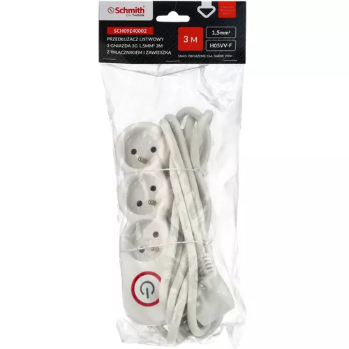 Listwa zasilająca 3 gn. 3x1,5mm 3m, Długość: 3, Liczba gniazd: 3 Schmith