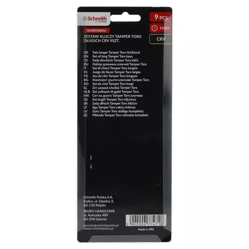 Zestaw kluczy Torx CRV długie 9 szt. Schmith