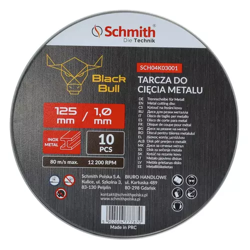 Tarcza do cięcia metalu 125x1mm Black Bull (10 szt.) Schmith