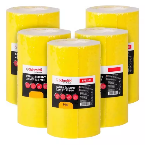 Papier ścierny rolka 2,5 m x 115 mm P80 5 szt., Gradacja: P80 Schmith