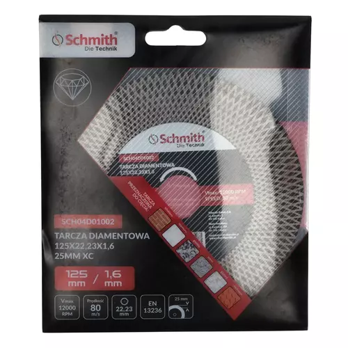 Tarcza diamentowa Uniwersalna 125x22,23x1,6 25mm XC Schmith