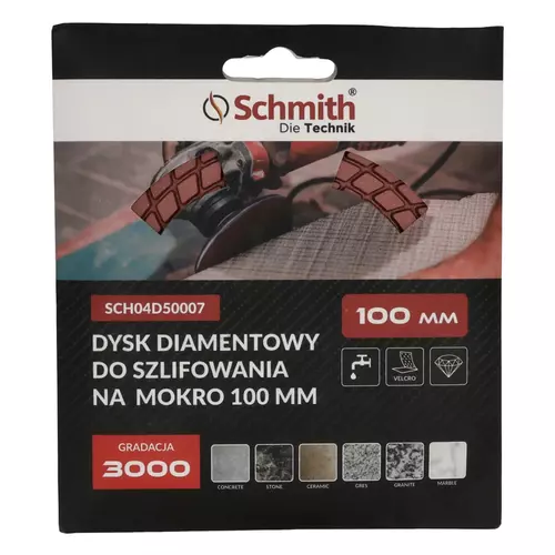 Dysk diamentowy gr. 3000 100mm do szlifowania na mokro, Gradacja: 3000, Średnica: 100, Typ: Dysk do szlifowania na mokro Schmith