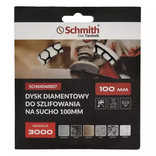 Dysk diamentowy gr. 3000 100mm do szlifowania na sucho, Gradacja: 3000, Średnica: 100, Typ: Dysk do szlifowania na sucho Schmith