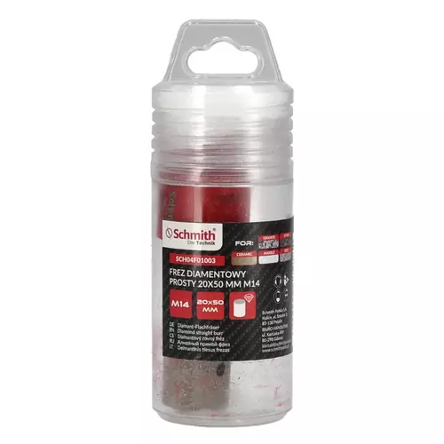 Frez diamentowy prosty 20x50mm M14, Średnica: 20, Typ: prosty Schmith