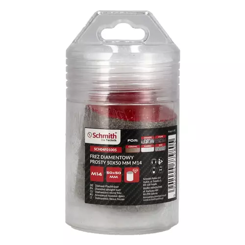 Frez diamentowy prosty 50x50mm M14, Średnica: 50, Typ: prosty Schmith