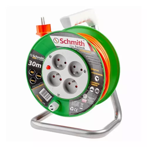 Przedłużacz bębnowy Standard Line 3x1mm 30m, Długość: 30, Liczba gniazd: 4, Przekrój przewodu: 3x1mm Schmith