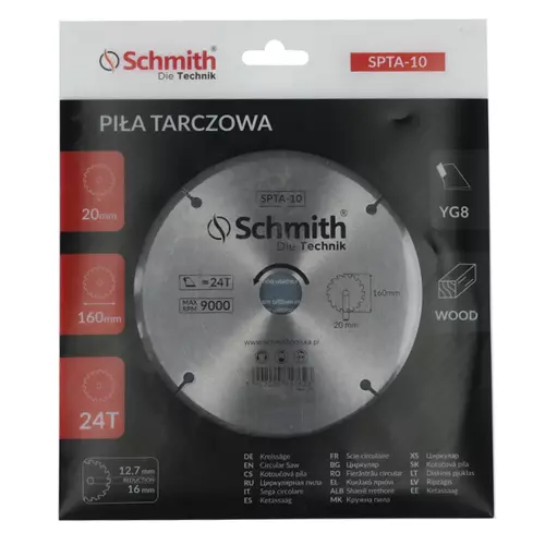 Tarcza pilarska widiowa 160mm 24T, Średnica: 160, Liczba zębów: 24 Schmith