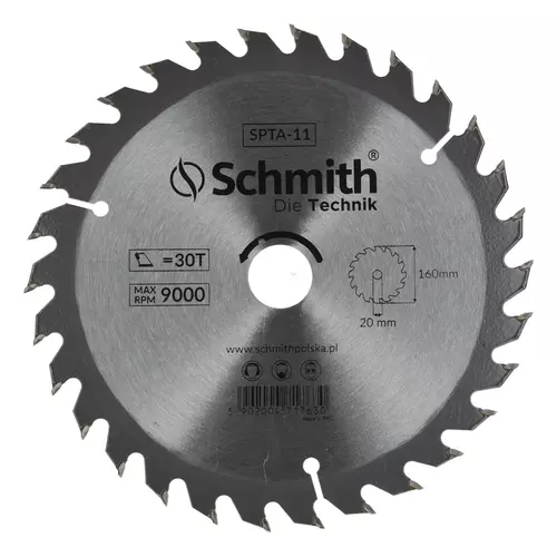 Tarcza pilarska widiowa 160mm 30T, Średnica: 160, Liczba zębów: 30 Schmith