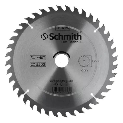 Tarcza pilarska widiowa 250mm 40T, Średnica: 250, Liczba zębów: 40 Schmith