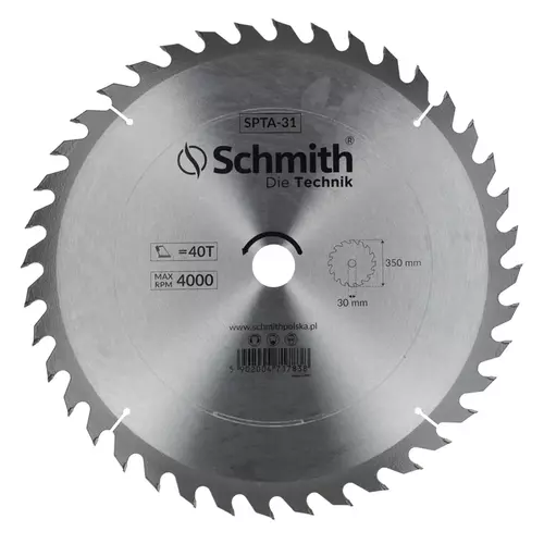 Tarcza pilarska widiowa 350mm 40T, Średnica: 350, Liczba zębów: 40 Schmith