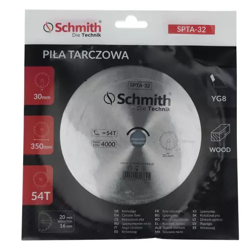 Tarcza pilarska widiowa 350mm 54T, Średnica: 350, Liczba zębów: 54 Schmith