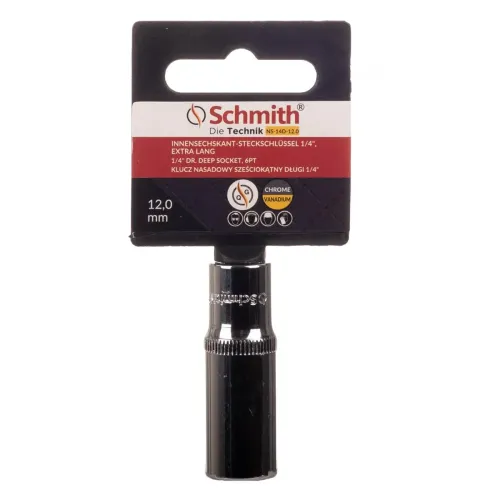 Nasadka sześciokątna długa 1/4" 12 mm, Rozmiar: 12 Schmith