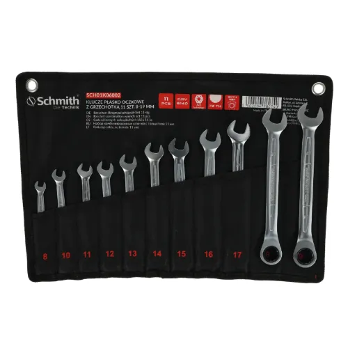 Komplet kluczy płasko-oczkowych z grzechotką 8-19mm 11 szt. Schmith