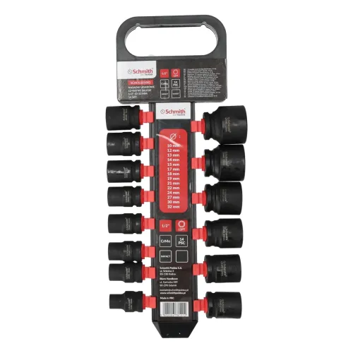Zestaw nasadek udarowych dwunastokątnych 1/2" 10-32mm 14 szt., Rozmiar: 10-32, Typ klucza: 12-kątny, Rodzaj klucza: nasadka udarowa krótka Schmith