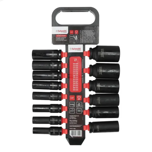 Zestaw nasadek udarowych sześciokątnych długich 1/2" 10-32mm 14 szt., Rozmiar: 10-32, Typ klucza: 6-kątny, Rodzaj klucza: nasadka udarowa długa Schmith