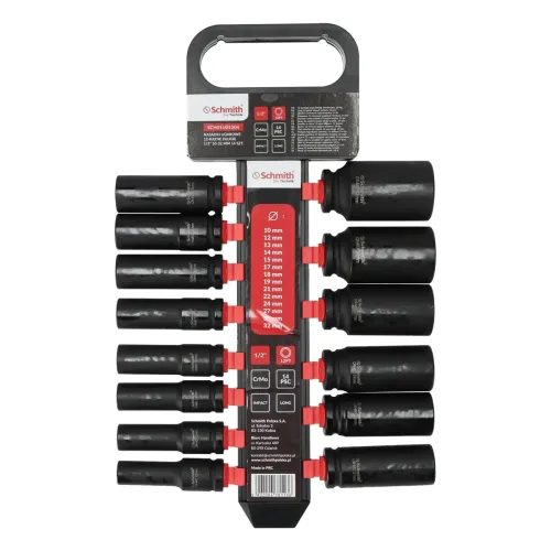 Zestaw nasadek udarowych dwunastokątnych długich 1/2" 10-32mm 14 szt., Rozmiar: 10-32, Typ klucza: 12-kątny, Rodzaj klucza: nasadka udarowa długa Schmith