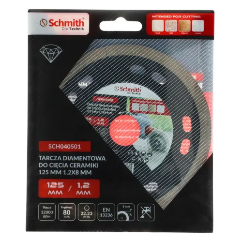 Tarcza diamentowa do cięcia ceramiki 125x1,2mm Schmith