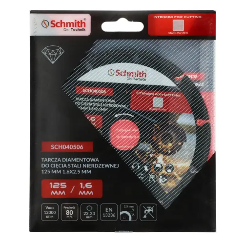 Tarcza diamentowa do cięcia stali nierdzewnej 125x1,6mm Schmith
