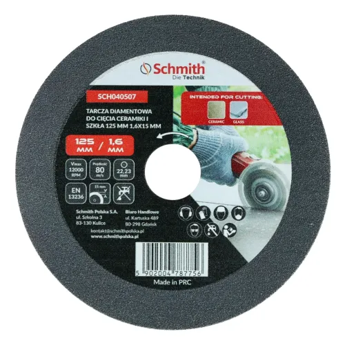 Tarcza diamentowa do cięcia do ceramiki i szkła 125x1,6mm Schmith