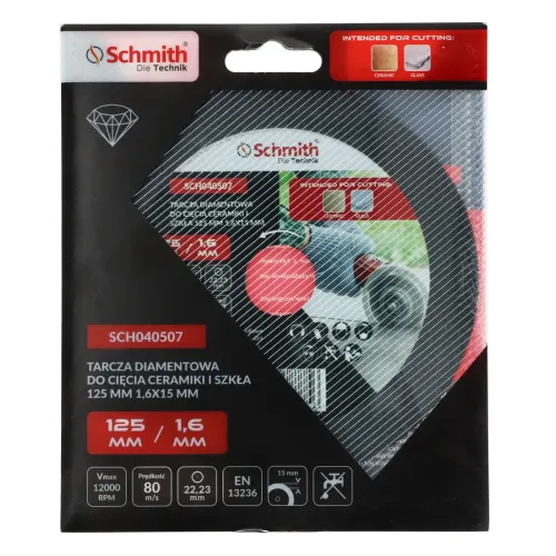 Tarcza diamentowa do cięcia do ceramiki i szkła 125x1,6mm Schmith