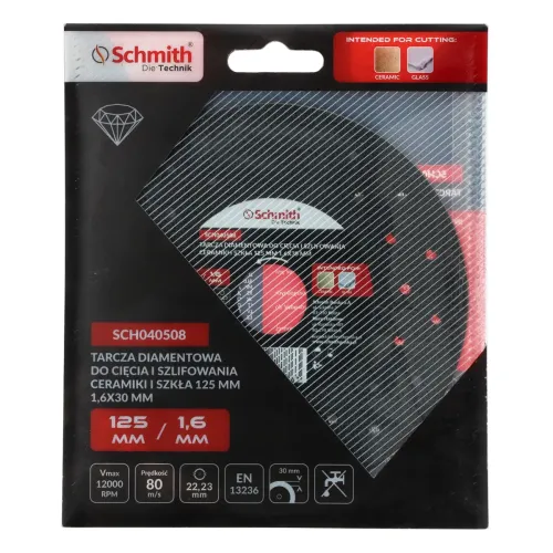 Tarcza diamentowa do cięcia i szlifowania szkła i glazury 125x1,6mm Schmith