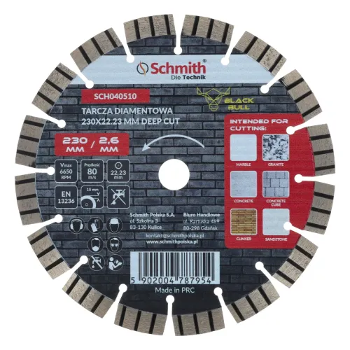 Tarcza diamentowa Deep Cut 230x2,6mm Black Bull, Średnica: 230, Typ: segmentowa, Grubość: 2,6 Schmith