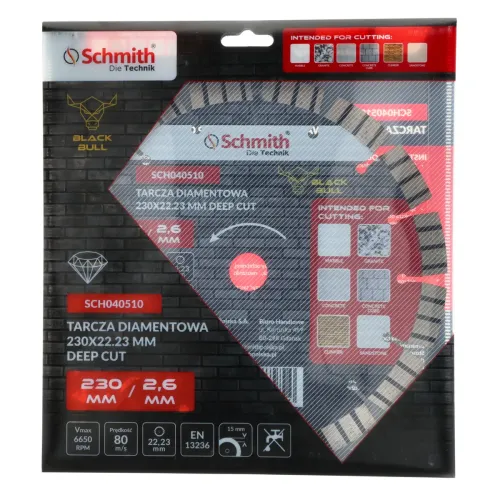 Tarcza diamentowa Deep Cut 230x2,6mm Black Bull, Średnica: 230, Typ: segmentowa, Grubość: 2,6 Schmith