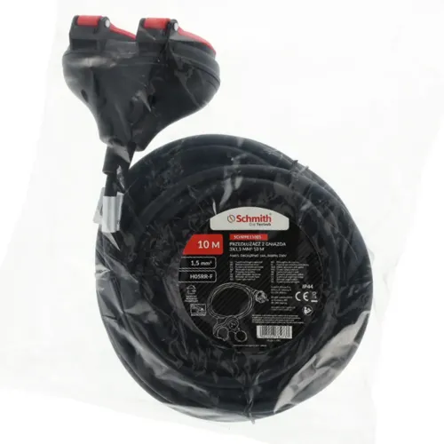 Przedłużacz dwugniazdowy 3x1,5mm 10m, Długość: 10, Przekrój przewodu: 3x1,5mm Schmith