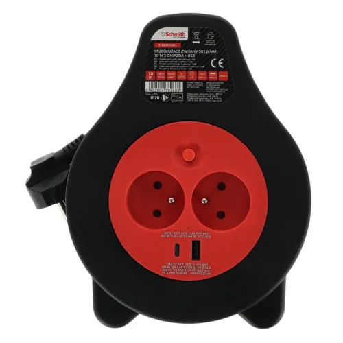 Przedłużacz zwijany z USB 2 gn. 3x1,0mm 10m Schmith