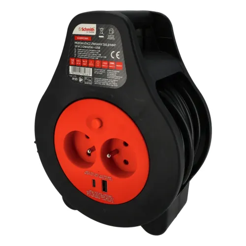 Przedłużacz zwijany z USB 2 gn. 3x1,0mm 10m Schmith