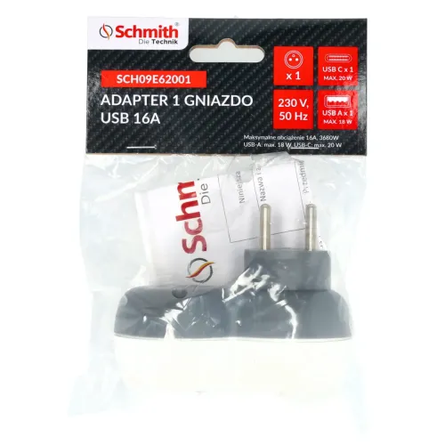 Adapter z gniazdami USB, Rodzaj: z USB, Uziemienie: Tak Schmith