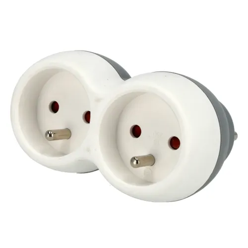 Adapter z dwoma gniazdami, Rodzaj: 2 gniazdowy, Uziemienie: Tak Schmith