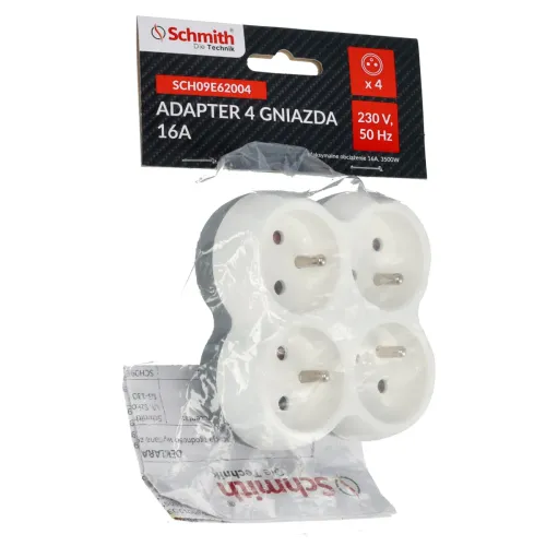 Adapter z czterema gniazdami, Rodzaj: 4 gniazdowy, Uziemienie: Tak Schmith