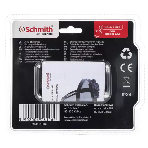 Latarka czołowa akumulatorowa 3000lm 2600mAh Schmith