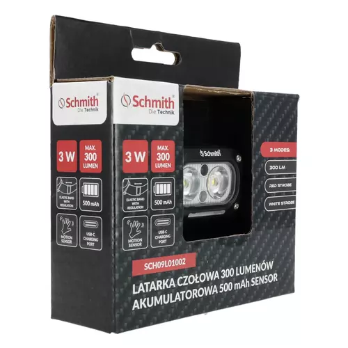 Latarka czołowa akumulatorowa z sensorem 300lm 500mAh Schmith