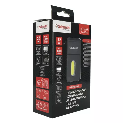Latarka czołowa akumulatorowa obrotowa 1000lm 950mAh Schmith