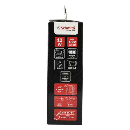 Latarka czołowa akumulatorowa obrotowa 1000lm 950mAh Schmith
