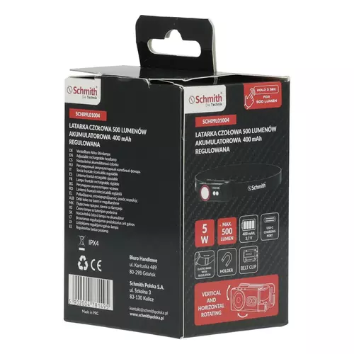 Latarka czołowa akumulatorowa 500lm 400mAh Schmith