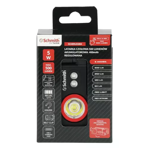 Latarka czołowa akumulatorowa 500lm 400mAh Schmith