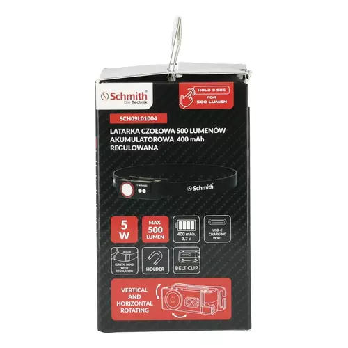 Latarka czołowa akumulatorowa 500lm 400mAh Schmith