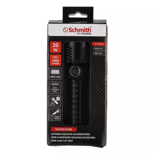 Latarka ręczna akumulatorowa 1000lm 2000mAh Schmith