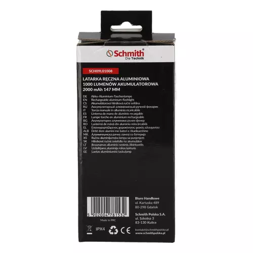 Latarka ręczna akumulatorowa 1000lm 2000mAh Schmith